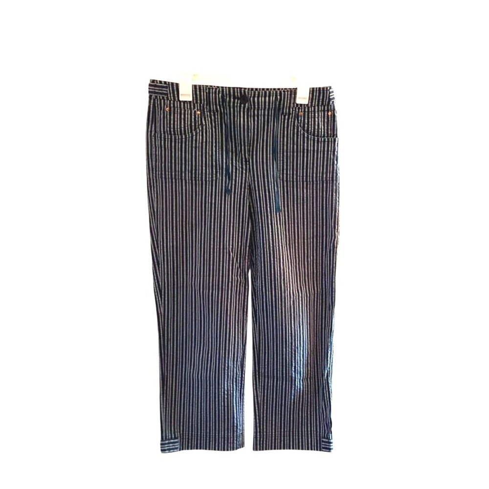 Jones New York Signature Womens Striped Stretch Pants Size 10 Navy/White